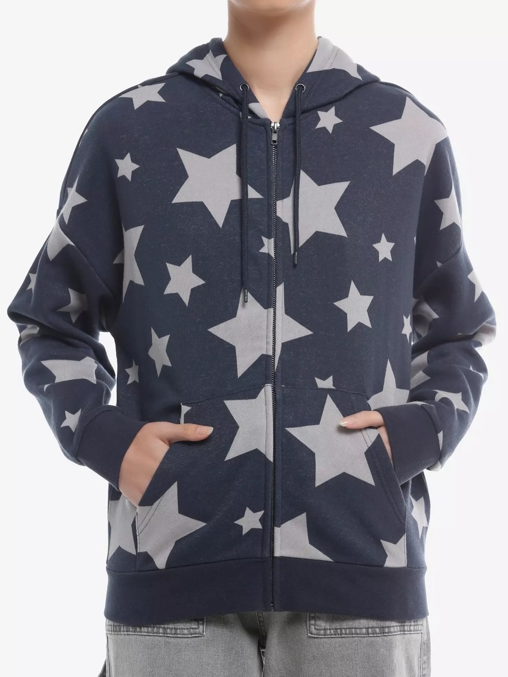 Social Collision Dark Blue & Grey Star Hoodie Hot Topic